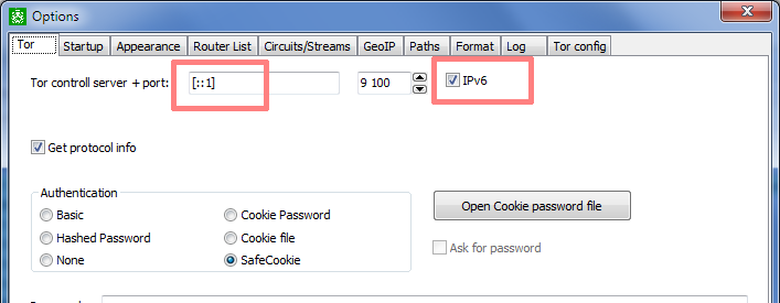 IPv6 Tor control connection